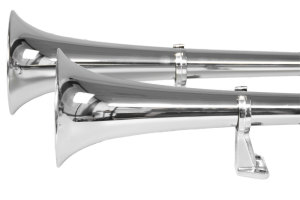 Dubbla Hadley lufthorn i rostfritt st&aring;l, 47 cm &amp; 55 cm