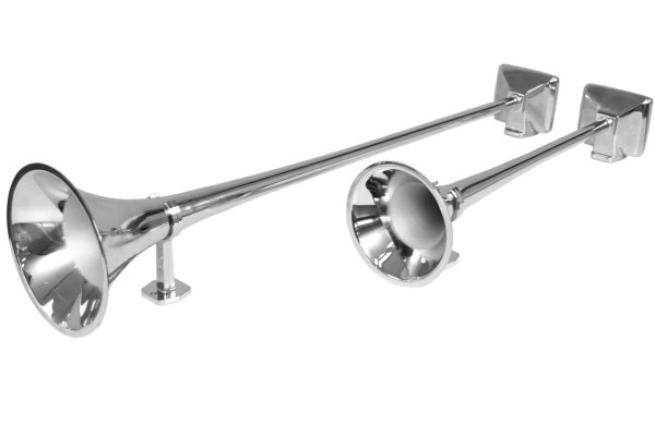 Dubbla Hadley-tryckluftshorn av rostfritt stål, 62 cm & 95 cm, tåghornsset