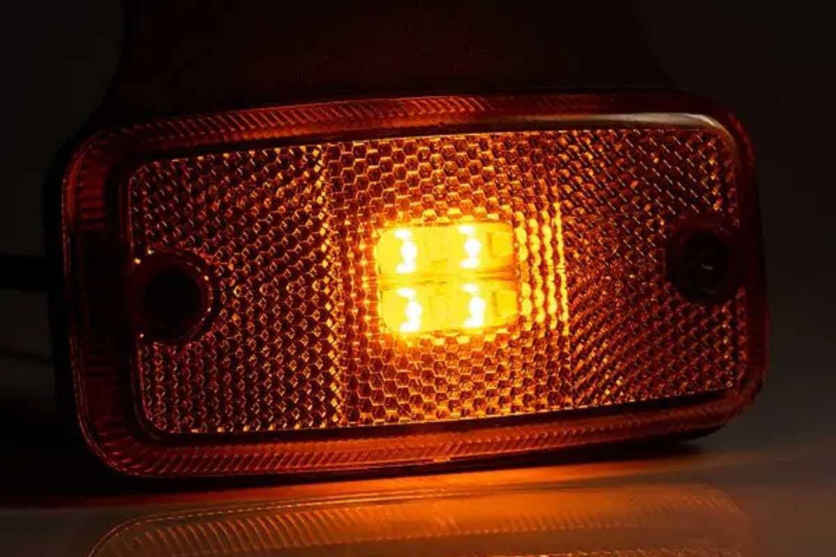 Side Led Light Yellow LED side marker light with angle bracket + reflector (12-30V), yellow
