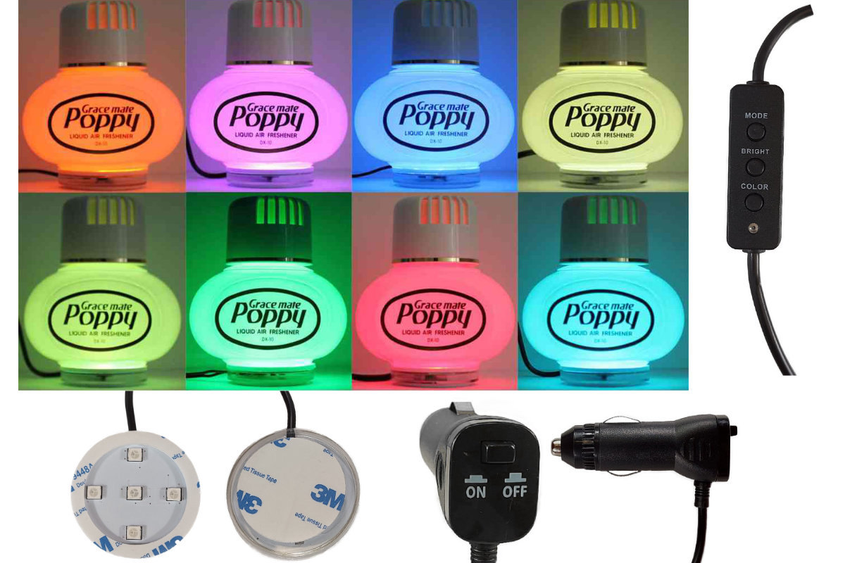 All Ride Original Poppy Air Freshener LED Lighting 5 Volt USB Plug 5 LEDs 7  Colour Changing Fragrance Contents 150 ml for Trucks Cars (Pine)