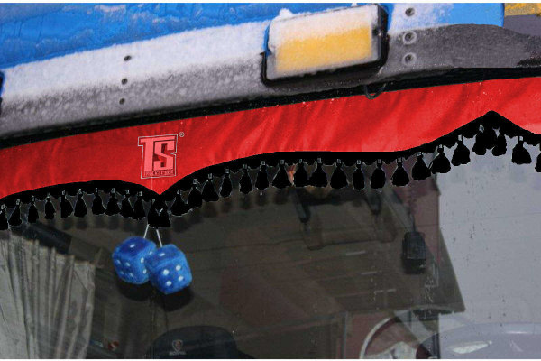 Lkw Scheibenborde inkl. Logo und Bommeln rot schwarz mit TS Logo
