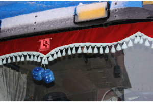 Ripiani parabrezza per autocarri con logo e bollicine bordeaux bianco con logo TS
