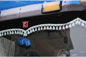 Pannelli per parabrezza di autocarri, con logo e pomelli, bianco nero con logo TS
