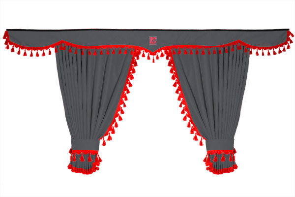 Set di tende Lorry 5 pezzi, incl. mensole grigio rosso Lunghezza 110 cm TS Logo