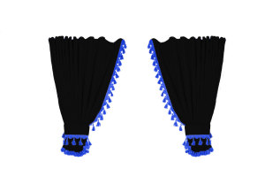 Lkw Gardinenset 5 teilig, inkl Borde schwarz blau L&auml;nge 90 cm TS Logo