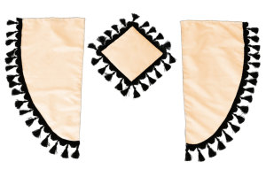 Lkw Gardinenset 11 teilig, inkl Borde beige schwarz L&auml;nge Gardinen 90 cm, Bettvorhang 150 cm TS Logo