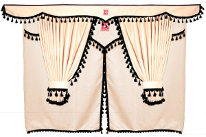 Truck curtain set 11 pieces, incl. shelves beige black Length of curtains 110 cm, bed curtain 150 cm TS Logo
