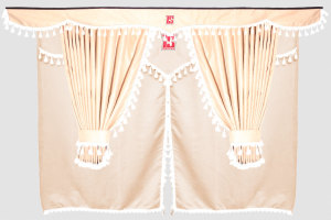 Set di tende Lorry 11 pezzi, incl. ripiani beige bianco Lunghezza tende 90 cm, tenda letto 150 cm TS Logo