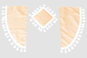 Lkw Gardinenset 11 teilig, inkl Borde beige weiss L&auml;nge Gardinen 90 cm, Bettvorhang 150 cm TS Logo