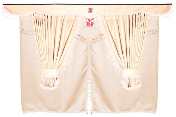 Lkw Gardinenset 11 teilig, inkl Borde beige beige Länge Gardinen 110 cm, Bettvorhang 150 cm TS Logo