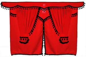 Set di tende Lorry 11 pezzi, incl. ripiani rosso nero Lunghezza tende 90 cm, tenda letto 150 cm TS Logo