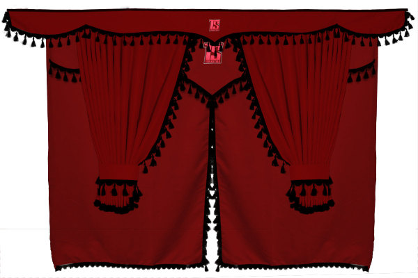Truck curtain set 11 pieces, incl. shelves bordeaux black Length of curtains 110 cm, bed curtain 150 cm TS Logo