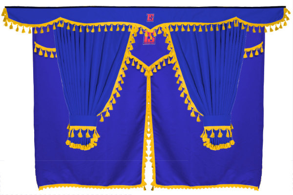 Lorry gardinset 11 delar, inkl. hyllor blå gul Gardiner 90 cm, sänggardin 150 cm TS-logotyp
