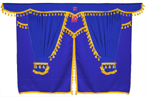 Set di tende Lorry 11 pezzi, incl. ripiani blu giallo Lunghezza tende 90 cm, tenda letto 150 cm TS Logo