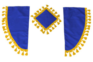 Lkw Gardinenset 11 teilig, inkl Borde blau gelb L&auml;nge Gardinen 90 cm, Bettvorhang 150 cm TS Logo