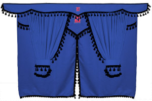 Lkw Gardinenset 11 teilig, inkl Borde dunkelblau schwarz Länge Gardinen 110 cm, Bettvorhang 150 cm TS Logo