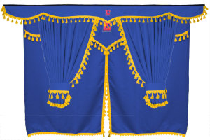Set di tende Lorry 11 pezzi, incl. ripiani blu scuro giallo Lunghezza tende 90 cm, tenda letto 150 cm TS Logo