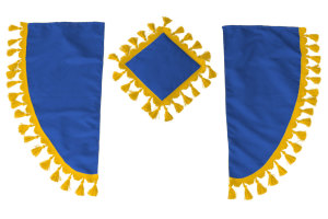 Lkw Gardinenset 11 teilig, inkl Borde dunkelblau gelb L&auml;nge Gardinen 90 cm, Bettvorhang 150 cm TS Logo