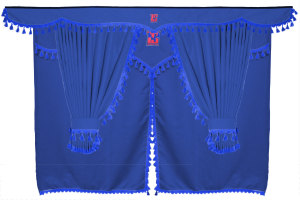 Lkw Gardinenset 11 teilig, inkl Borde dunkelblau blau L&auml;nge Gardinen 90 cm, Bettvorhang 150 cm TS Logo