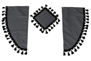 Lkw Gardinenset 11 teilig, inkl Borde grau schwarz L&auml;nge Gardinen 90 cm, Bettvorhang 150 cm TS Logo