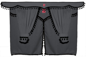 Lkw Gardinenset 11 teilig, inkl Borde grau schwarz Länge Gardinen 110 cm, Bettvorhang 150 cm TS Logo