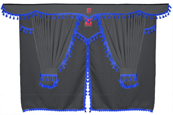 Truck curtain set 11 pieces, incl. shelves gray blue Length of curtains 90 cm, bed curtain 150 cm TS Logo