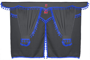 Lkw Gardinenset 11 teilig, inkl Borde grau blau L&auml;nge Gardinen 90 cm, Bettvorhang 150 cm TS Logo