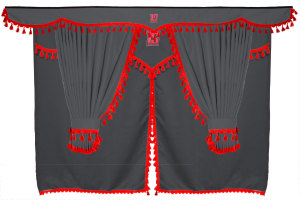 Lkw Gardinenset 11 teilig, inkl Borde grau rot L&auml;nge Gardinen 90 cm, Bettvorhang 150 cm TS Logo