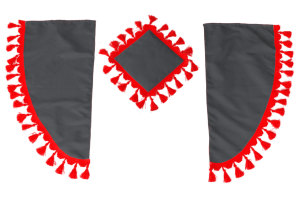 Lkw Gardinenset 11 teilig, inkl Borde grau rot L&auml;nge Gardinen 90 cm, Bettvorhang 150 cm TS Logo