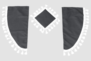 Lkw Gardinenset 11 teilig, inkl Borde grau weiss L&auml;nge Gardinen 110 cm, Bettvorhang 150 cm TS Logo