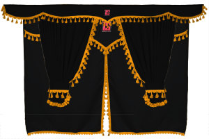 Truck curtain set 11 pieces, incl. shelves black gold Length of curtains 90 cm, bed curtain 150 cm TS Logo