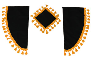 Lorry gardinset 11 delar, inkl. hyllor svart guld Gardiner 90 cm, s&auml;nggardin 150 cm TS-logotyp