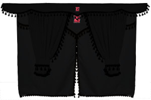 Lkw Gardinenset 11 teilig, inkl Borde schwarz schwarz Länge Gardinen 90 cm, Bettvorhang 150 cm TS Logo