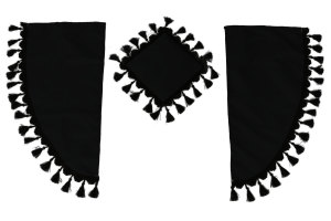 Lkw Gardinenset 11 teilig, inkl Borde schwarz schwarz L&auml;nge Gardinen 90 cm, Bettvorhang 150 cm TS Logo