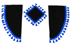 Lkw Gardinenset 11 teilig, inkl Borde schwarz blau L&auml;nge Gardinen 110 cm, Bettvorhang 150 cm TS Logo