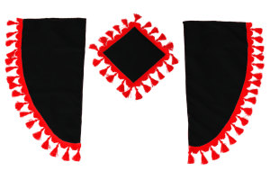 Lkw Gardinenset 11 teilig, inkl Borde schwarz rot L&auml;nge Gardinen 90 cm, Bettvorhang 150 cm TS Logo