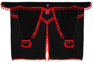 Lkw Gardinenset 11 teilig, inkl Borde schwarz rot L&auml;nge Gardinen 110 cm, Bettvorhang 150 cm TS Logo