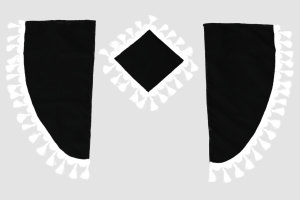 Lorry gardinset 11 delar, inkl. hyllor svart vit Gardiner 90 cm, s&auml;nggardin 150 cm TS-logotyp
