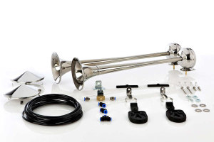 Pneumatic stainless steel double horn set + spoiler, 24 V 