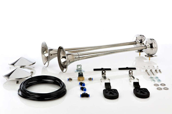 Pneumatic stainless steel double horn set, 24V, 80 & 85cm 