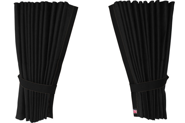 Suede-look truck window curtains 4-piece, with imitation leather edge anthracite-black black* Length 95 cm