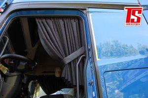 Suede-look truck window curtains 4-piece, with imitation leather edge anthracite-black black* Length 95 cm
