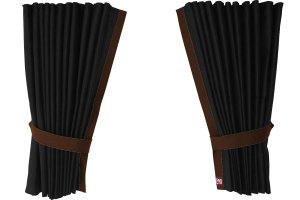 Su&egrave;de-look vrachtwagen-raamgordijnen 4-delig, met imitatieleren rand antraciet-zwart bruin* Lengte 95 cm