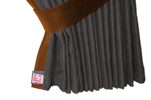 Suede-look truck window curtains 4-piece, with imitation leather edge anthracite-black brown* Length 110 cm
