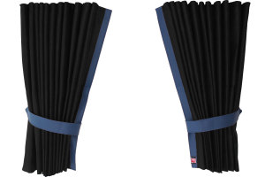 Fönstergardiner i mockalook 4-delade, med kantlist i läderimitation antracit-svart blå* blå Länge 110 cm