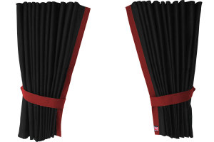 Suede-look truck window curtains 4-piece, with imitation leather edge anthracite-black bordeaux Length 95 cm