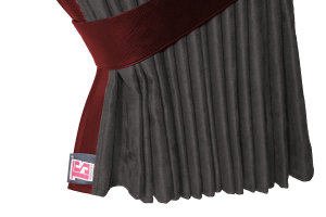 Suede-look truck window curtains 4-piece, with imitation leather edge anthracite-black bordeaux Length 110 cm