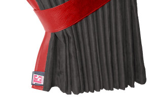 Suede-look truck window curtains 4-piece, with imitation leather edge anthracite-black red* Length 95 cm