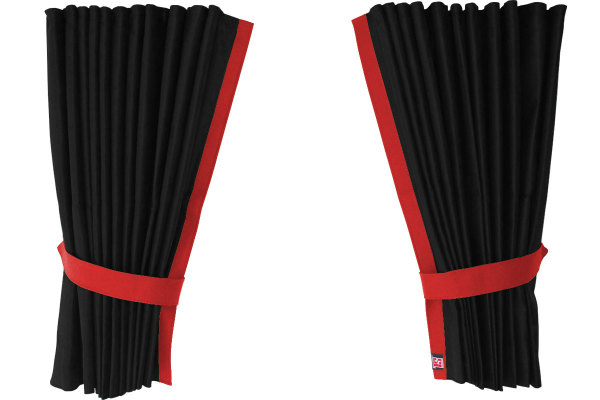 Suède-look vrachtwagen-raamgordijnen 4-delig, met imitatieleren rand antraciet-zwart rood* Lengte 110 cm