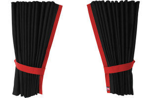 Suede-look truck window curtains 4-piece, with imitation leather edge anthracite-black red* Length 110 cm